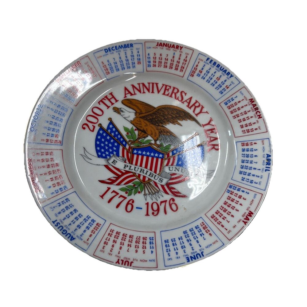 1976 Calendar Plate 200th Anniversary Bicentennial Spencer Gifts Eagle USA Flag